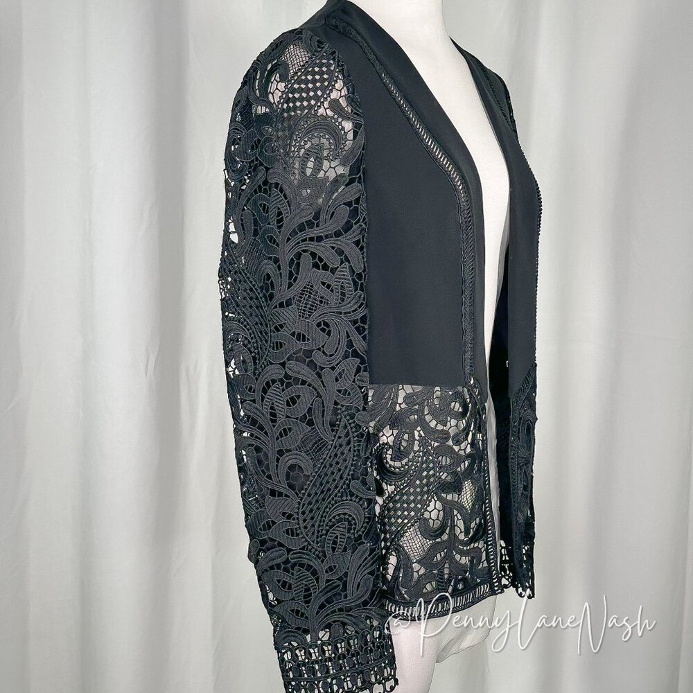 Ted Baker Liela Sheer Lace Panel Jacket Size 2 Black - Picture 4 of 11